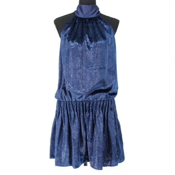 Ramy Brook Lori Metallic Velvet Blouson Navy Blue Cocktail Mini Dress NWT Large - Picture 11 of 17